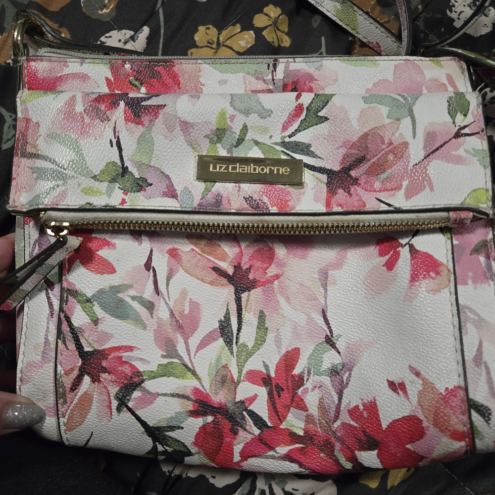 Liz Claiborne Pink and Green Floral Crossbody Bag